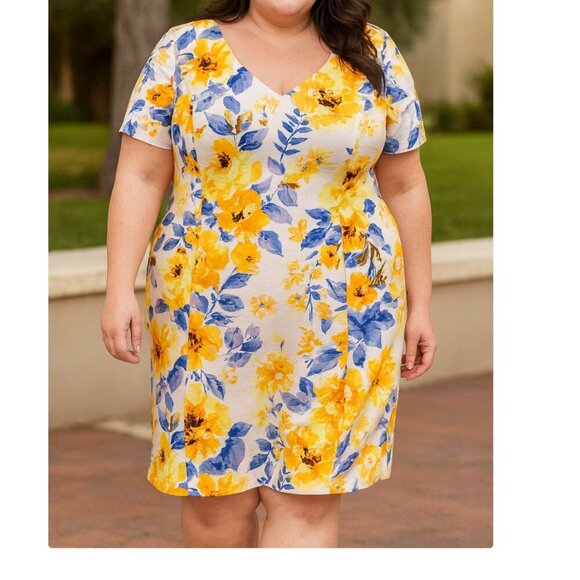 Preston & York Dresses & Skirts - Preston & York Women's Size 16 Short Sleeve Floral Print V Neck Sheath Dress